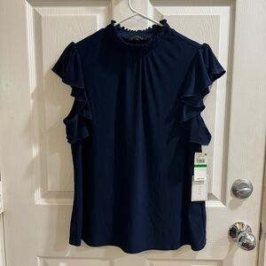 Slate Navy Ruffled Blouse